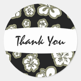 Tan & Svart Vit Elegant Hibiskus Blommig Klistermä Runt Klistermärke