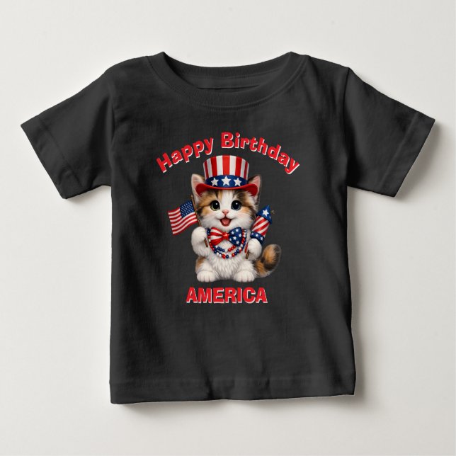 Tan, svart & vit kattunge (1r) Patriotisk barn t-s T Shirt (Framsida)