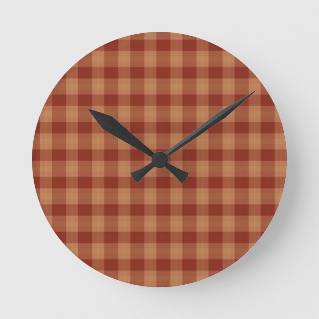 Tan Tartan Wall Clock Rund Klocka (Framsida)