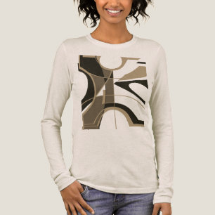 Tan Taupe Black Bold Large Shapes Geometric Motif T Shirt