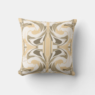 Tan Taupe Brown White Blommigt Abstrakt Large Tile Kudde