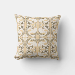 Tan Taupe Brown White Blommigt Abstrakt Small Tile Kudde