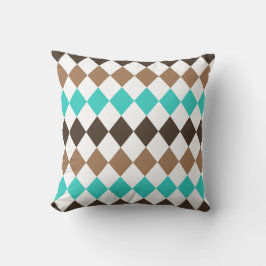 Tan, Teal och Brown Diamond Harlequin Kudde
