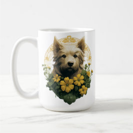 TAN TERRIER HUND MED GULT IRSH FLOWERS KAFFEMUGG
