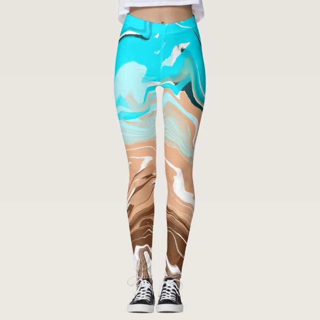Tan till Blue Ombre Fluid Art Leggings (Framsida)