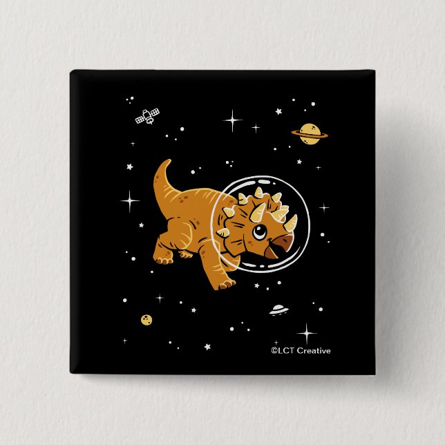 Tan Triceratops Dinos in Space Knapp (Framsida)