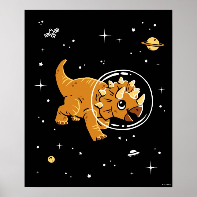 Tan Triceratops Dinos in Space Poster (Framsidan)