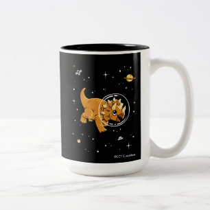 Tan Triceratops Dinos in Space Två-Tonad Mugg