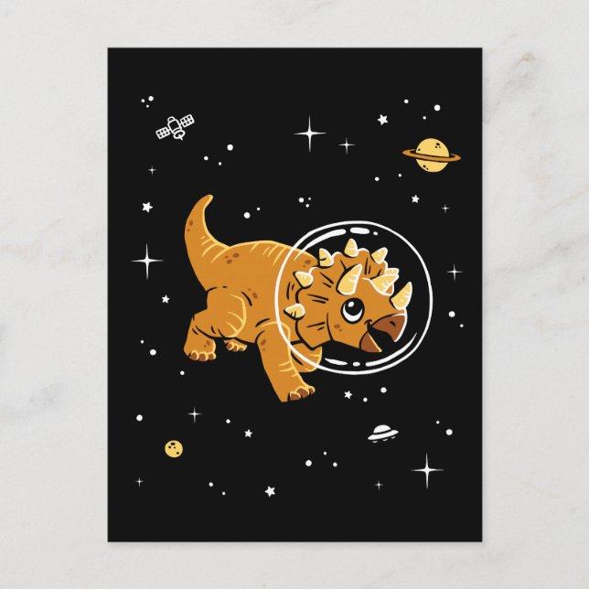 Tan Triceratops Dinos in Space Vykort (Framsida)