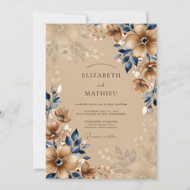 Tan Vintage Autumnal Wedding Inbjudningar (Framsida)