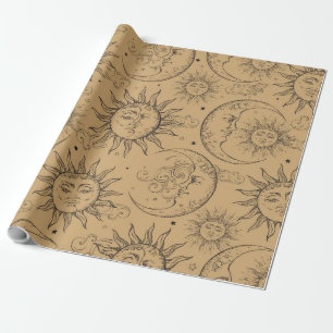 Tan Vintage Celestial Sol Måne Stjärnor Presentpapper