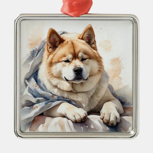 TAN & VIT AKVARELL AKITA HUND JULGRANSPRYDNAD METALL (Framsidan)