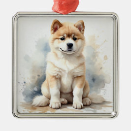 TAN & VIT AKVARELL AKITA HUND JULGRANSPRYDNAD METALL