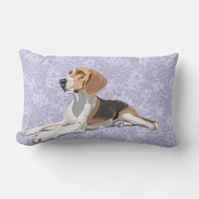 Tan vit & svart Beagle med blå blomsterbakgrund Lumbarkudde (Framsida)