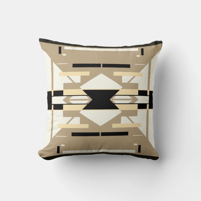 Tan White Black Southwest look Mosaic Abstrakt Kudde (Framsida)