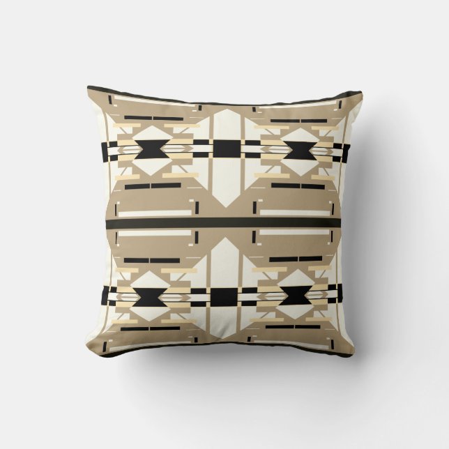 Tan White Black Southwest look Mosaic Large Tiles Kudde (Framsida)