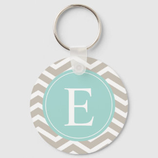 Tan White Chevron Teal Monogram Nyckelring