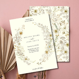 Tan White Flora Boho Wildblomma Bröllop Inbjudningar