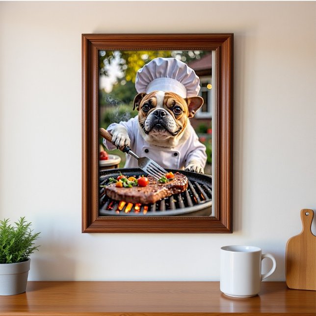 Tan White Fransk Bulldog Grilling Chef Poster (Skapare uppladdad)
