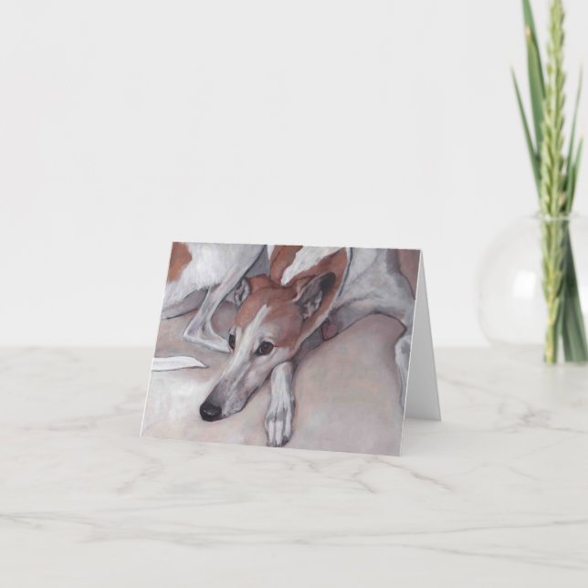 Tan & White Greyhound Hund Art-anteckningskort Kort (Framsida)
