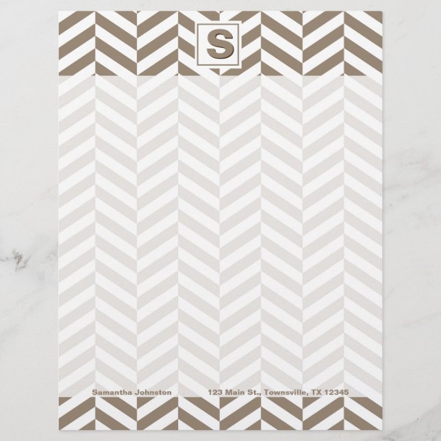 Tan White Herringbone Monogram (Framsida)