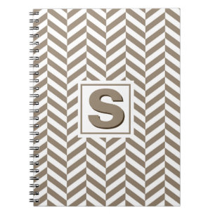 Tan White Herringbone Monogram Anteckningsbok Med Spiral