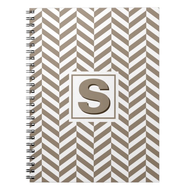 Tan White Herringbone Monogram Anteckningsbok Med Spiral (Framsidan)