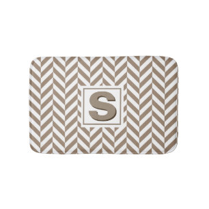 Tan White Herringbone Monogram Badrumsmatta