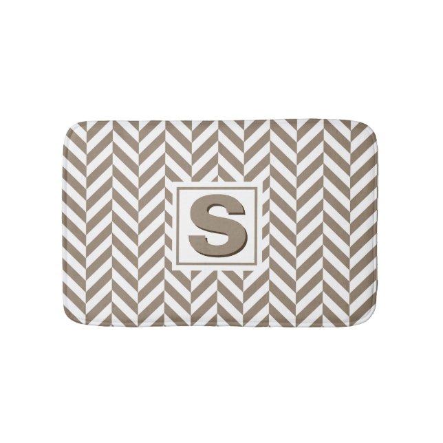 Tan White Herringbone Monogram Badrumsmatta (Framsidan)