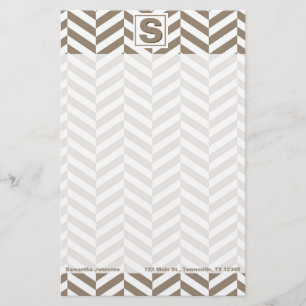 Tan White Herringbone Monogram Brevpapper