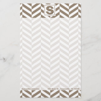 Tan White Herringbone Monogram Brevpapper
