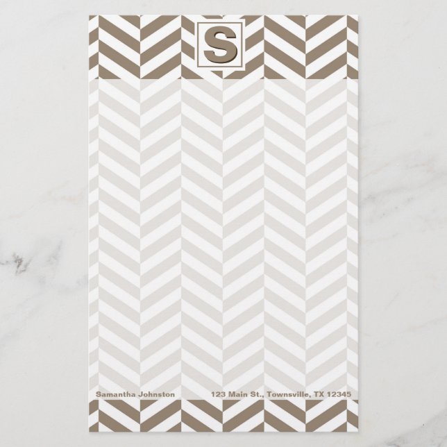 Tan White Herringbone Monogram Brevpapper (Framsida)