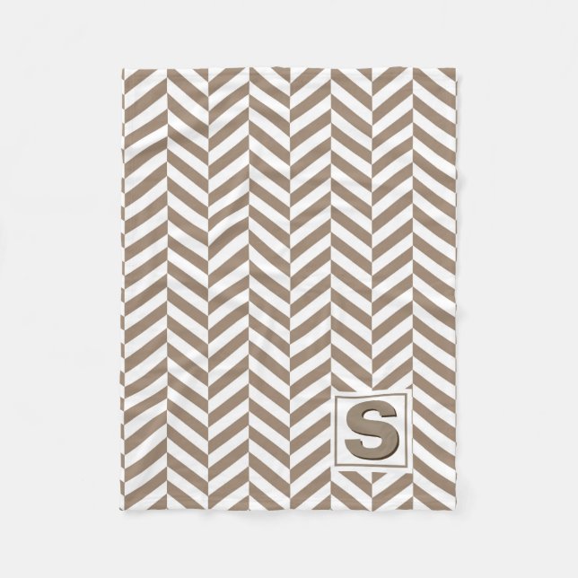 Tan White Herringbone Monogram Fleecefilt (Framsidan)
