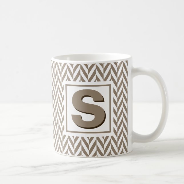 Tan White Herringbone Monogram Kaffemugg (Höger)