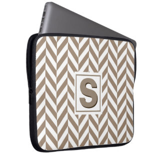 Tan White Herringbone Monogram Laptop Sleeve