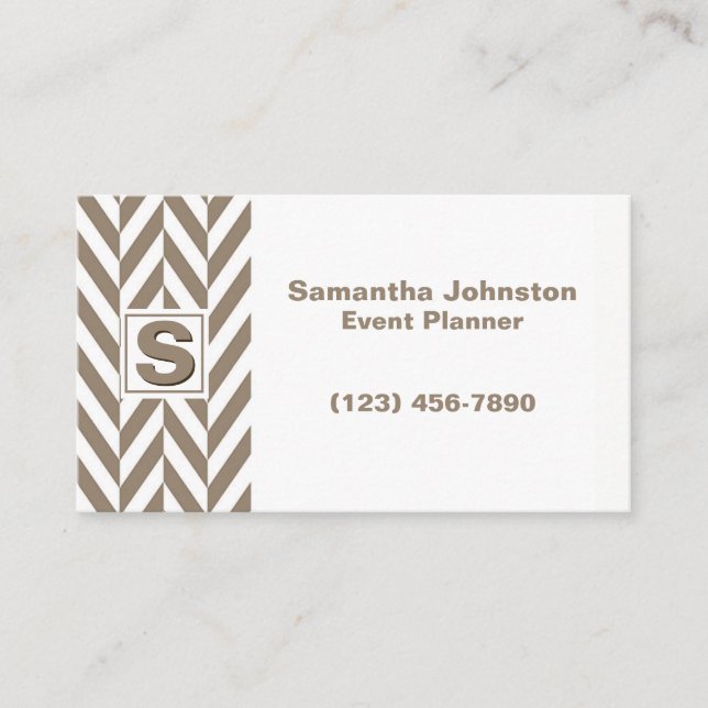 Tan White Herringbone Monogram Visitkort (Framsida)