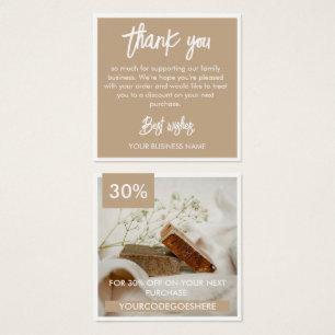 Tan White Photo & Promo Code Tack Fyrkantigt Visitkort