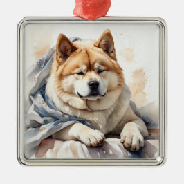 TAN & WHITE WATERCOLOR AKITA HUND JULGRANSPRYDNAD METALL