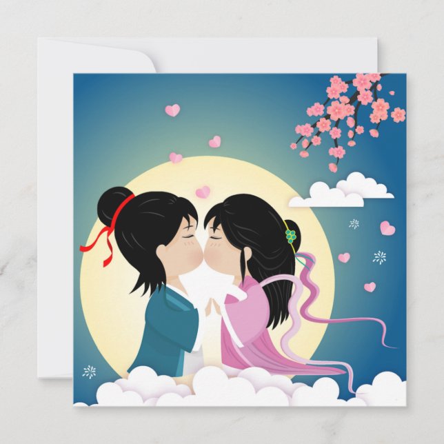 Tanabata Cowherd och Weaver Girl Button Postcard (Framsida)