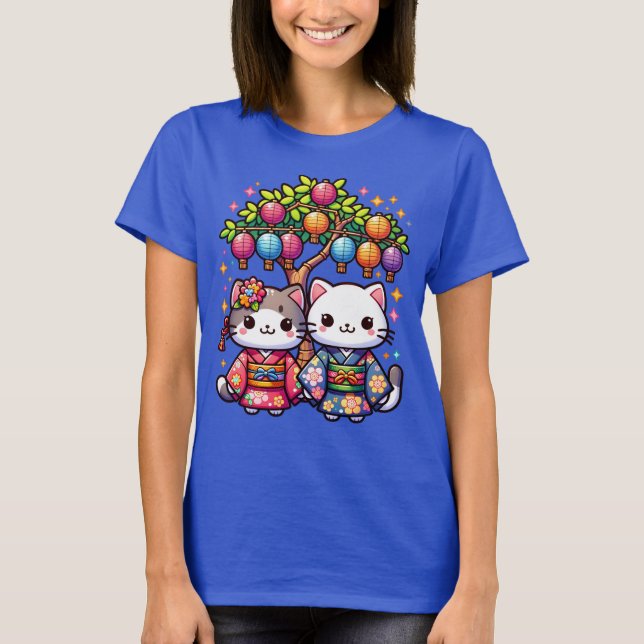 Tanabata-kattungar i kimono t shirt (Framsida)