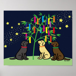 Tanabata Labrador Retriever Stars och Milky Way Poster