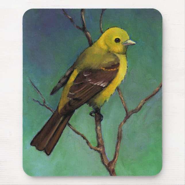 Tanager (fågel) i olje- pastell, realismkonst musmatta (Framsidan)