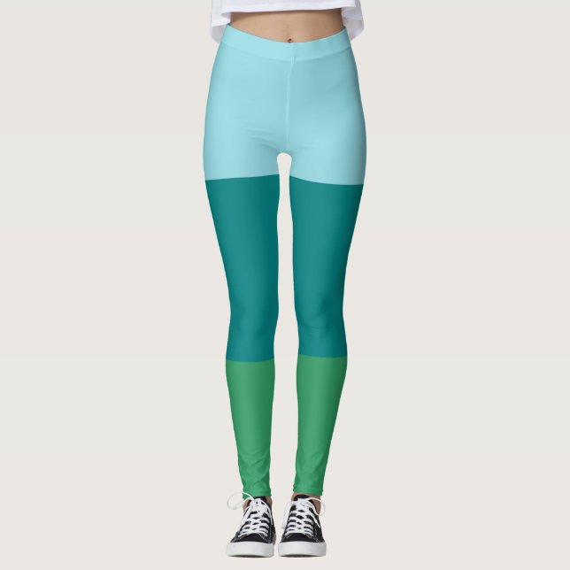 Tanager Turkos, Tealblå och Kellygrön Horisontell Leggings (Framsida)