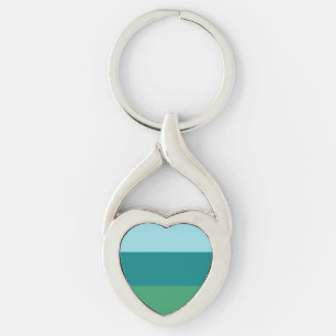Tanager Turkos, Tealblå och Kellygrön Horisontell Twisted Heart Silverfärgad Nyckelring