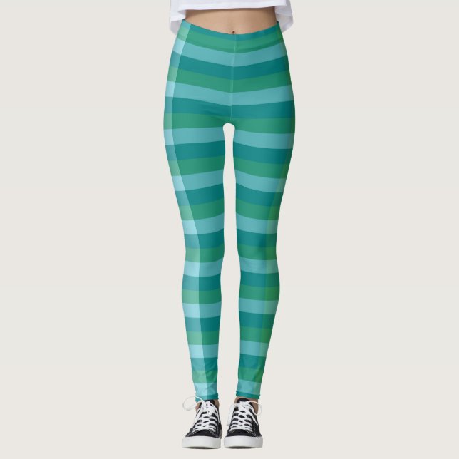 Tanager Turkos, Tealblå och Kellygrön linje Leggings (Framsida)