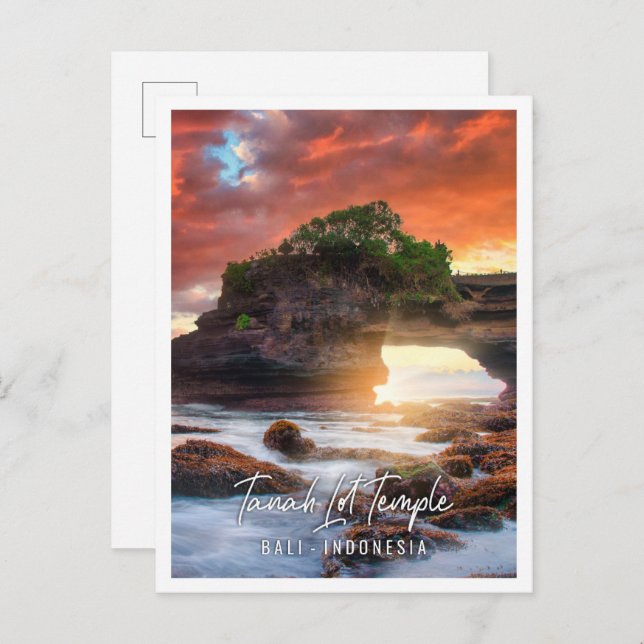 Tanah Lot Temple vid sunset i Bali Indonesia Vykort (Fram/baksida)