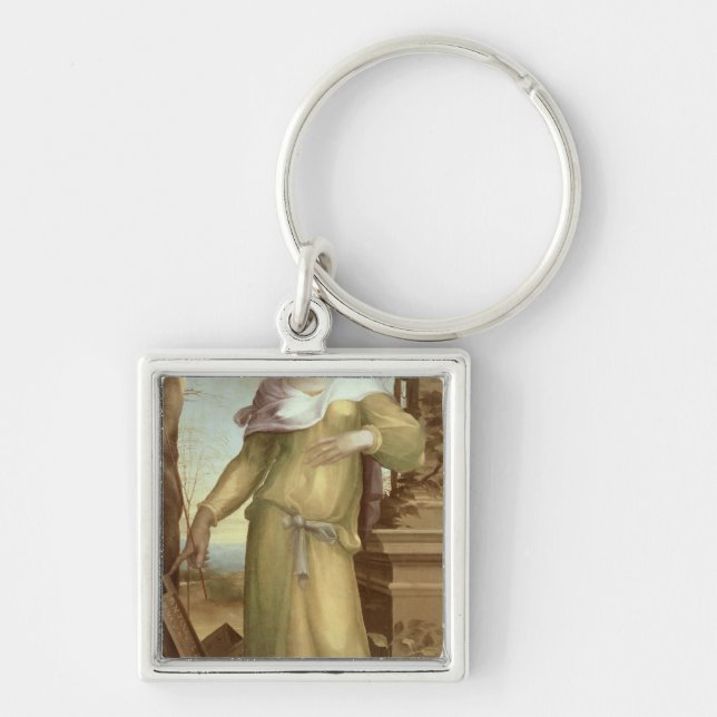 Tanaquil c.1520-25 fyrkantig silverfärgad nyckelring (Framsidan)