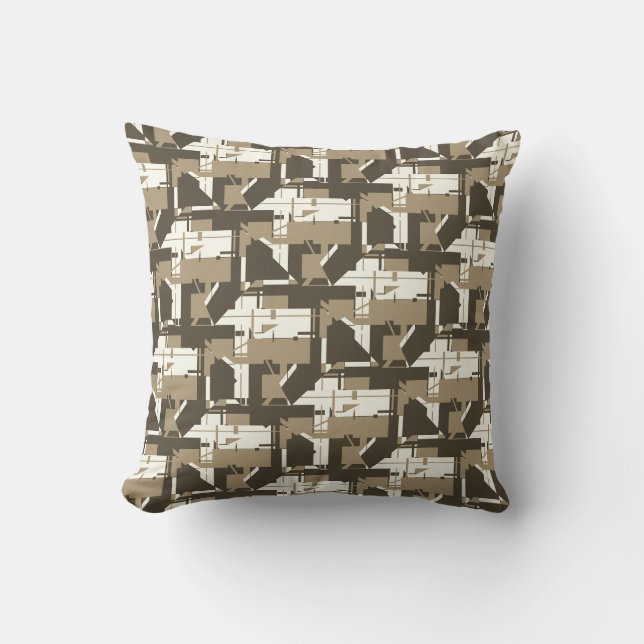 Tanbrun Beige Mosaikliknande Kakel Abstrakt Design Kudde (Framsida)