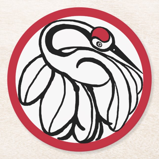 Tancho Japansk Crane Underlägg Papper Rund (Framsidan)