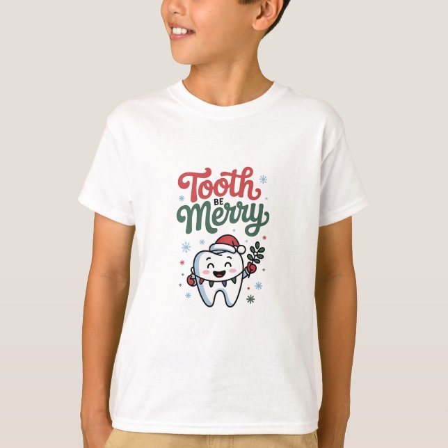Tand be Merry Dental Dentist jul Julafton T Shirt (Framsida)